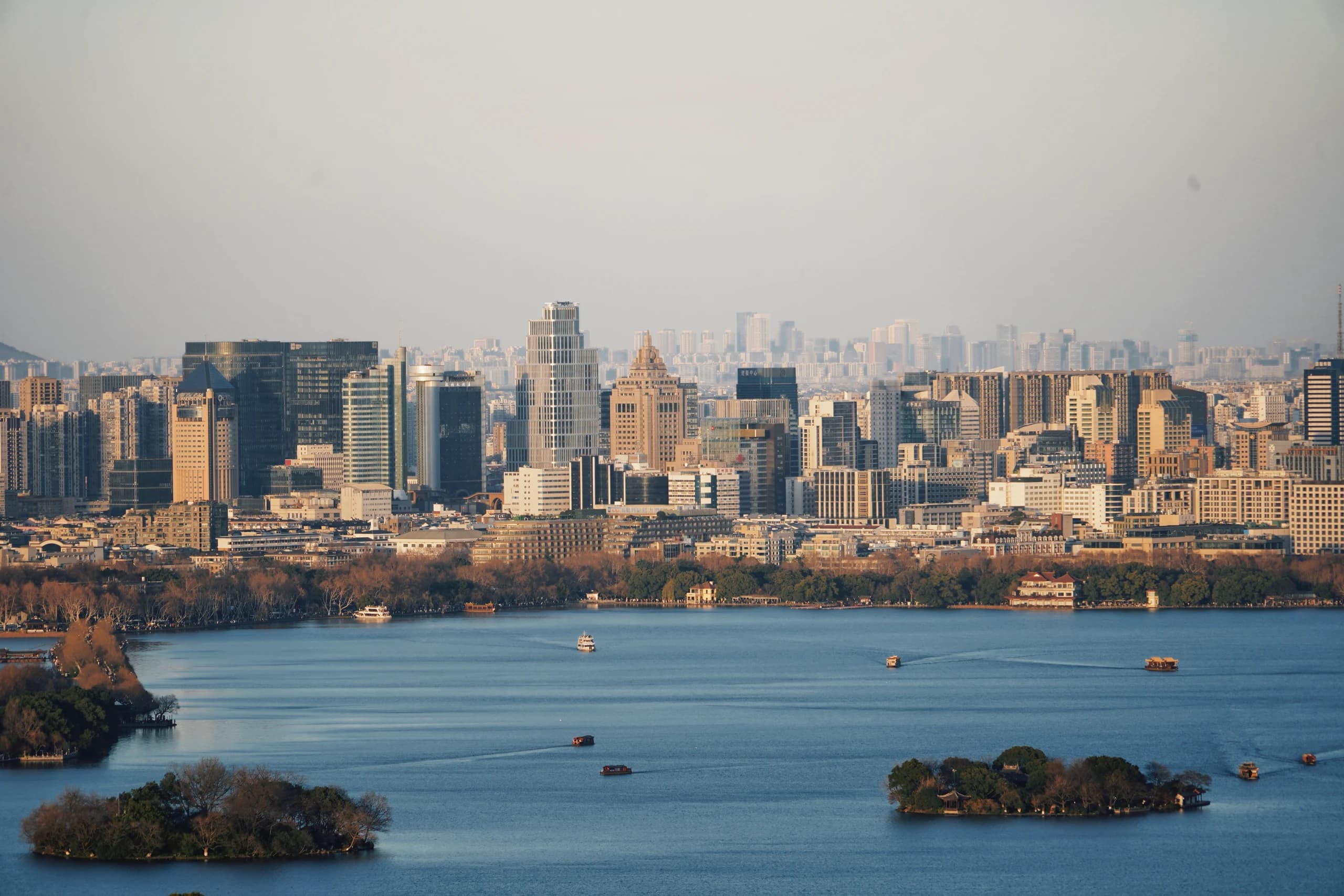 City skyline beyond the lake