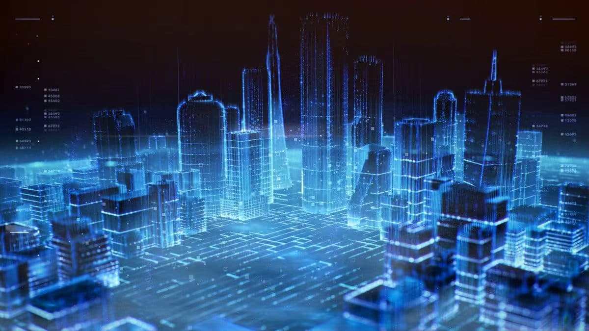 A luminous digital city representing data-informed urban research